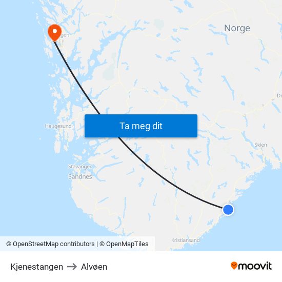 Kjenestangen to Alvøen map