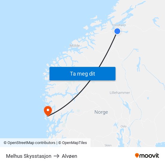 Melhus Skysstasjon to Alvøen map