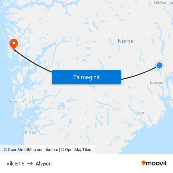 Vik E16 to Alvøen map