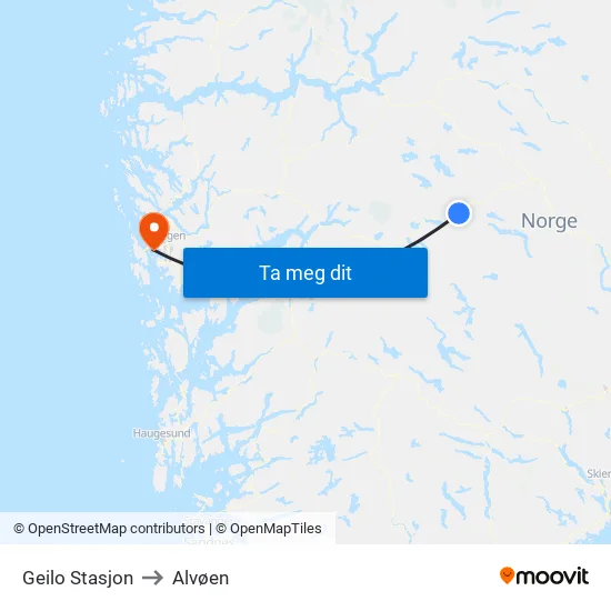 Geilo Stasjon to Alvøen map
