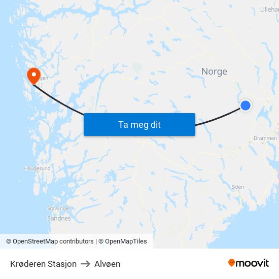 Krøderen Stasjon to Alvøen map