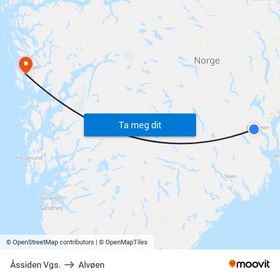 Åssiden Vgs. to Alvøen map