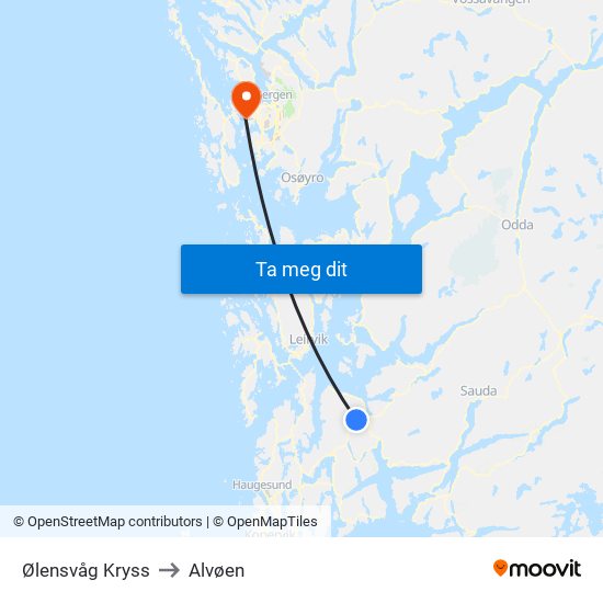 Ølensvåg Kryss to Alvøen map