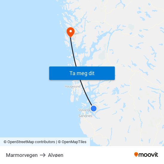 Marmorvegen to Alvøen map