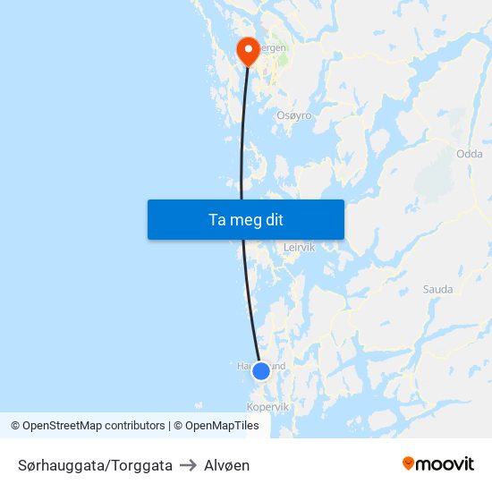 Sørhauggata/Torggata to Alvøen map