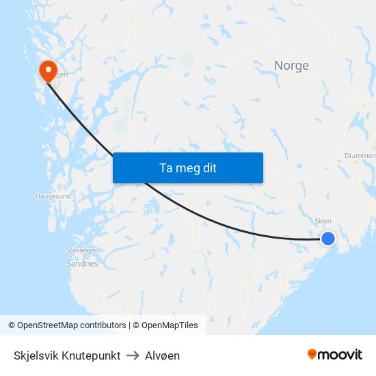 Skjelsvik Knutepunkt to Alvøen map