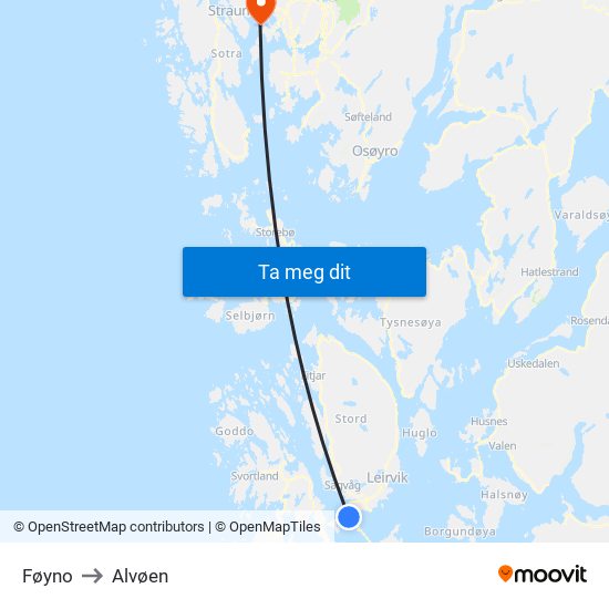 Føyno to Alvøen map