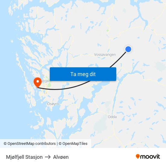 Mjølfjell Stasjon to Alvøen map