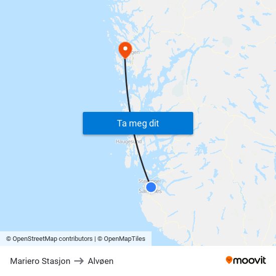 Mariero Stasjon to Alvøen map