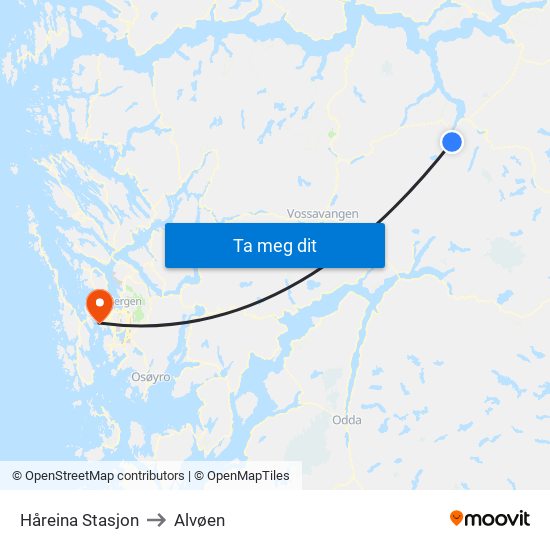 Håreina Stasjon to Alvøen map