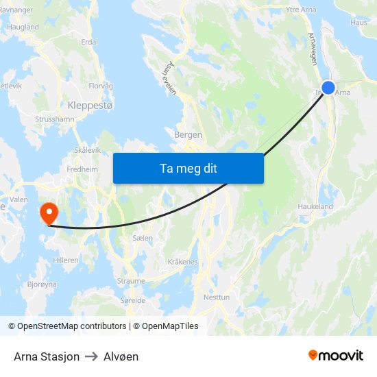 Arna Stasjon to Alvøen map