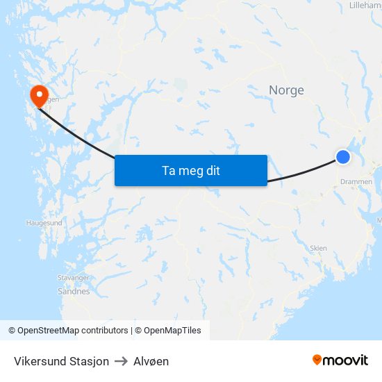 Vikersund Stasjon to Alvøen map