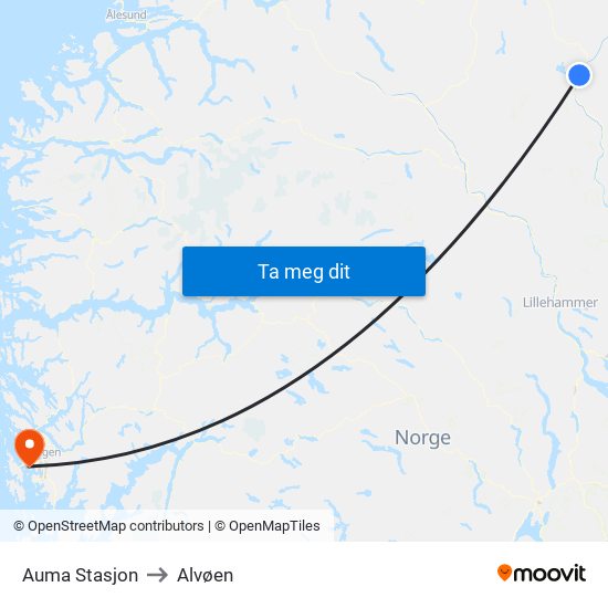 Auma Stasjon to Alvøen map