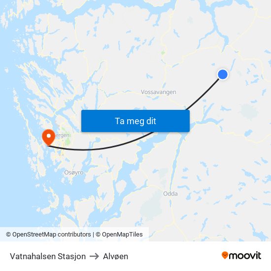 Vatnahalsen Stasjon to Alvøen map