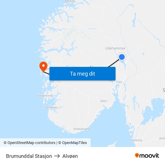 Brumunddal Stasjon to Alvøen map