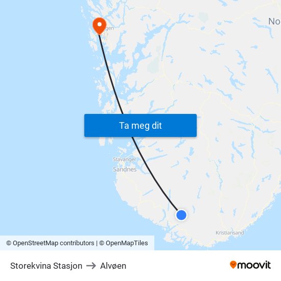 Storekvina Stasjon to Alvøen map