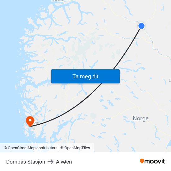 Dombås Stasjon to Alvøen map