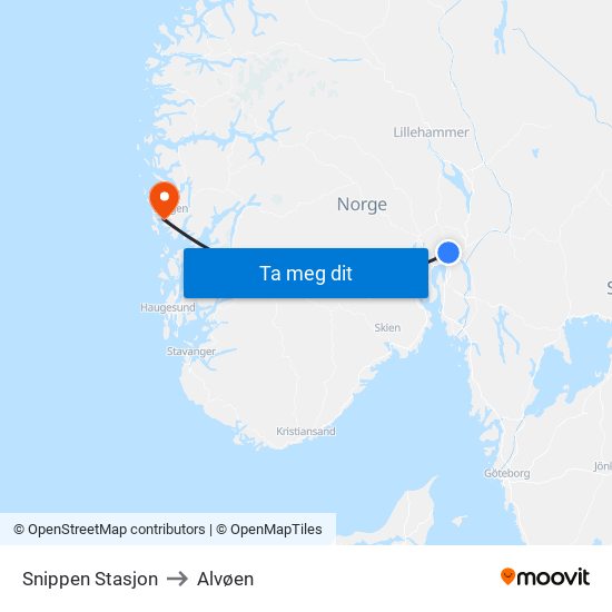 Snippen Stasjon to Alvøen map