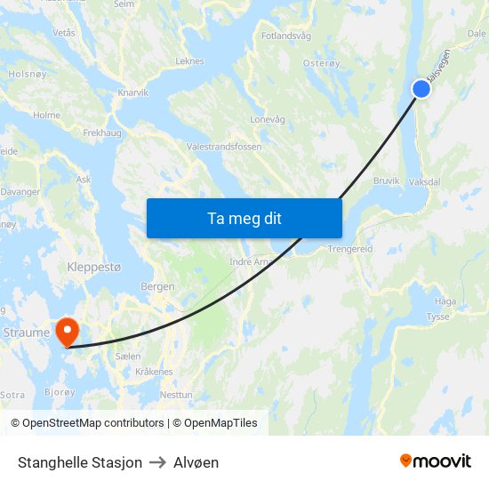 Stanghelle Stasjon to Alvøen map