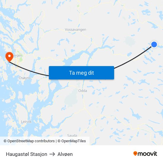 Haugastøl Stasjon to Alvøen map