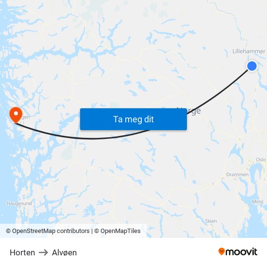 Horten to Alvøen map