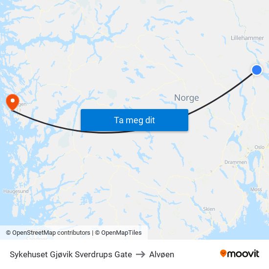 Sykehuset Gjøvik Sverdrups Gate to Alvøen map