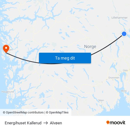 Energihuset Kallerud to Alvøen map