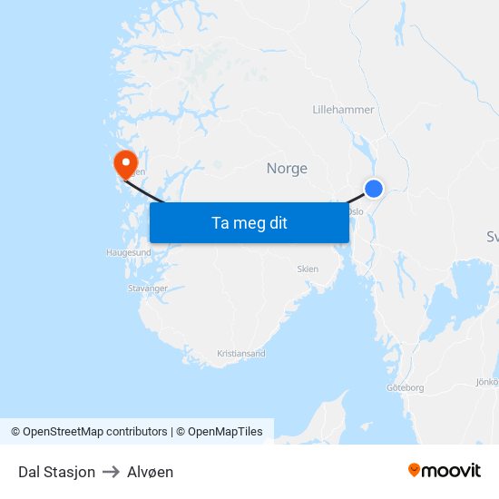 Dal Stasjon to Alvøen map
