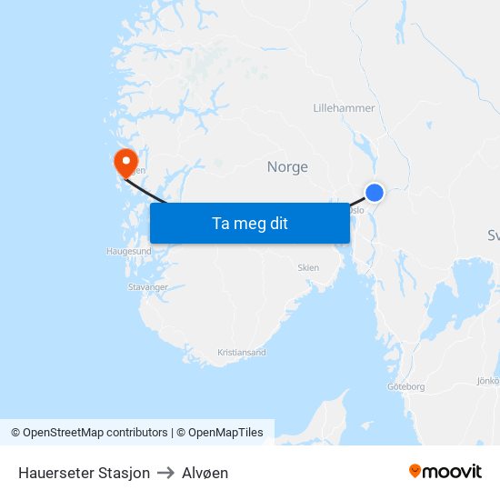 Hauerseter Stasjon to Alvøen map