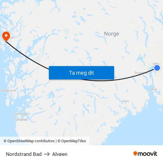 Nordstrand Bad to Alvøen map