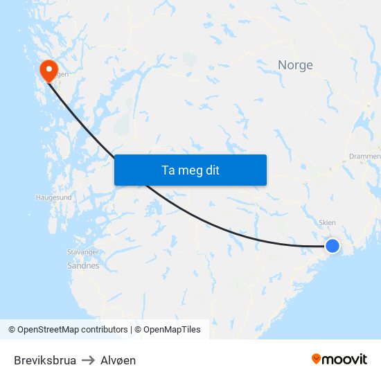 Breviksbrua to Alvøen map