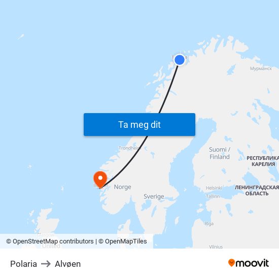 Polaria to Alvøen map