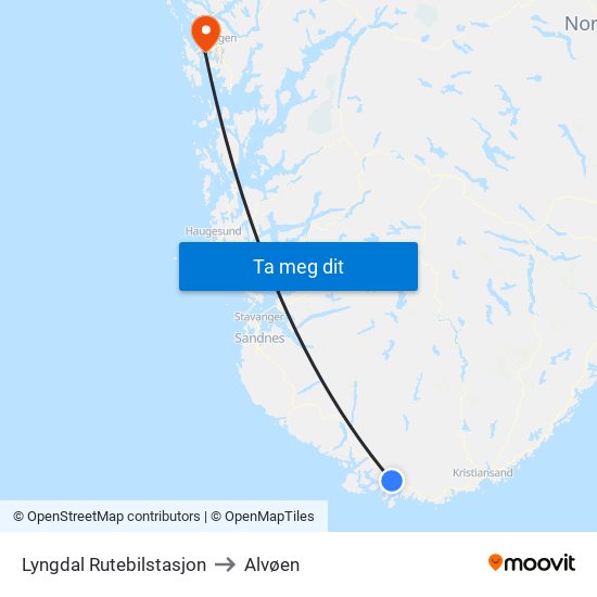 Lyngdal Rutebilstasjon to Alvøen map