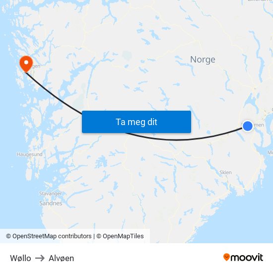 Wøllo to Alvøen map