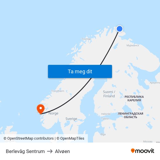Berlevåg Sentrum to Alvøen map