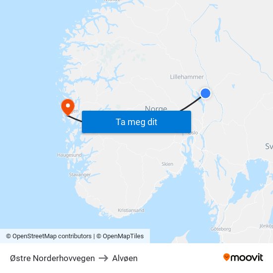 Vestli to Alvøen map