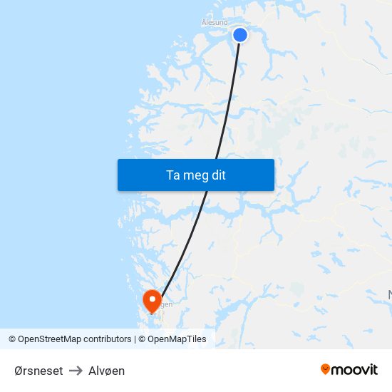 Ørsneset to Alvøen map