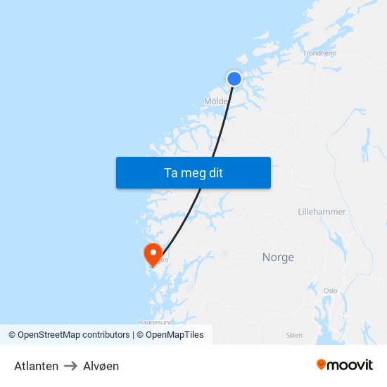 Atlanten to Alvøen map