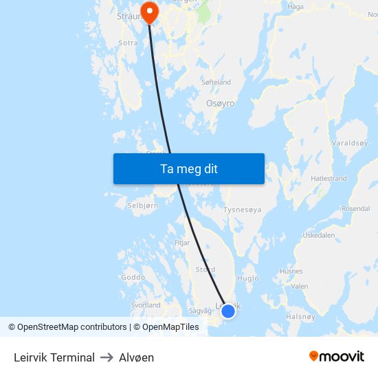 Leirvik Terminal to Alvøen map