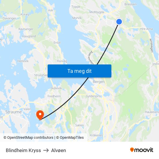 Blindheim Kryss to Alvøen map