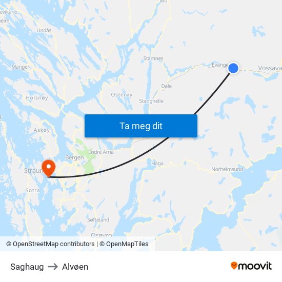 Saghaug to Alvøen map