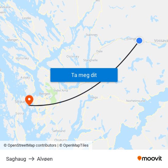 Saghaug to Alvøen map