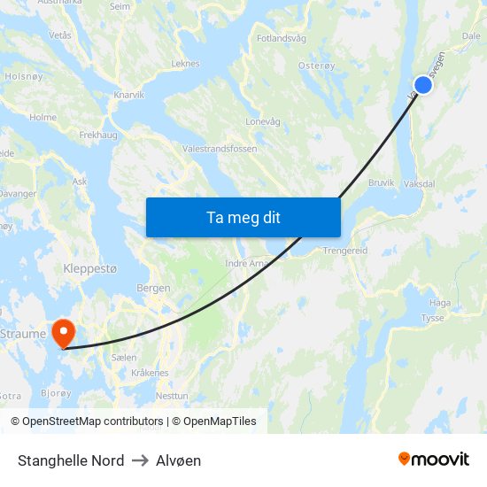 Stanghelle Nord to Alvøen map