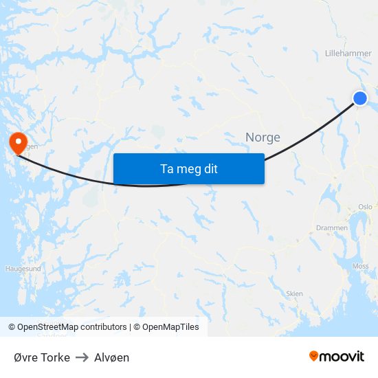 Øvre Torke to Alvøen map