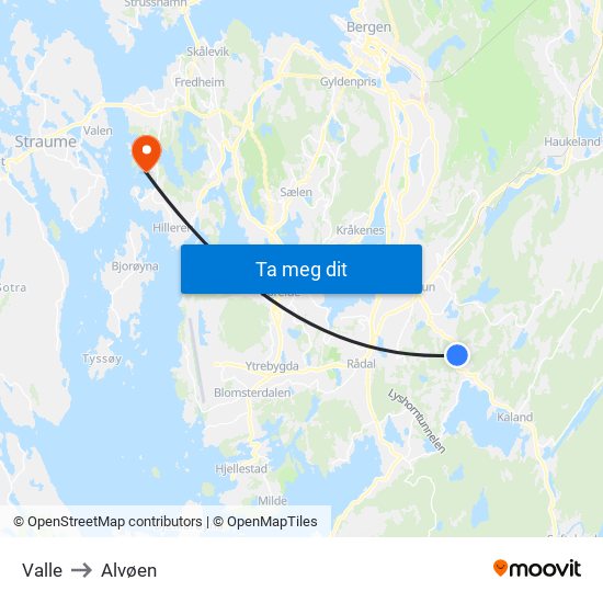 Valle to Alvøen map