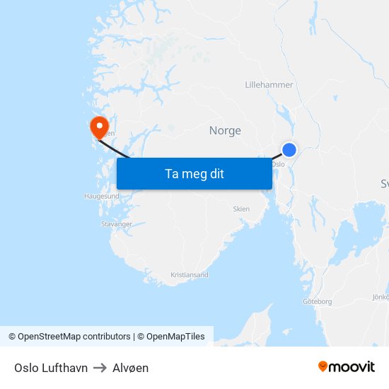 Oslo Lufthavn to Alvøen map