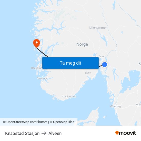 Knapstad Stasjon to Alvøen map