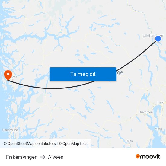 Fiskersvingen to Alvøen map