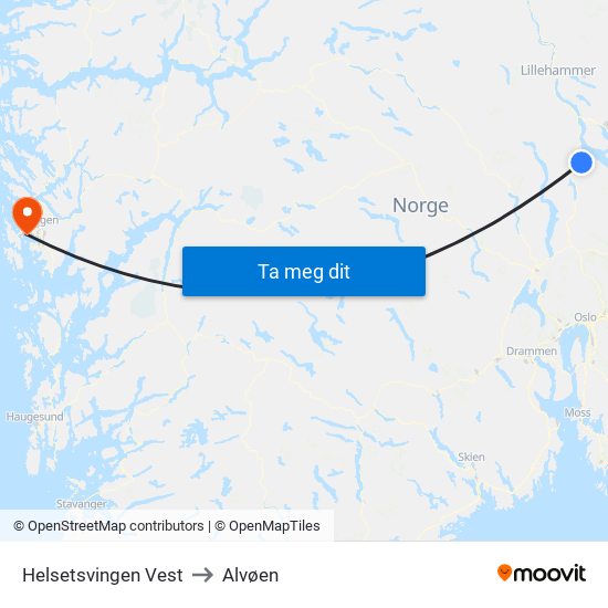 Helsetsvingen Vest to Alvøen map