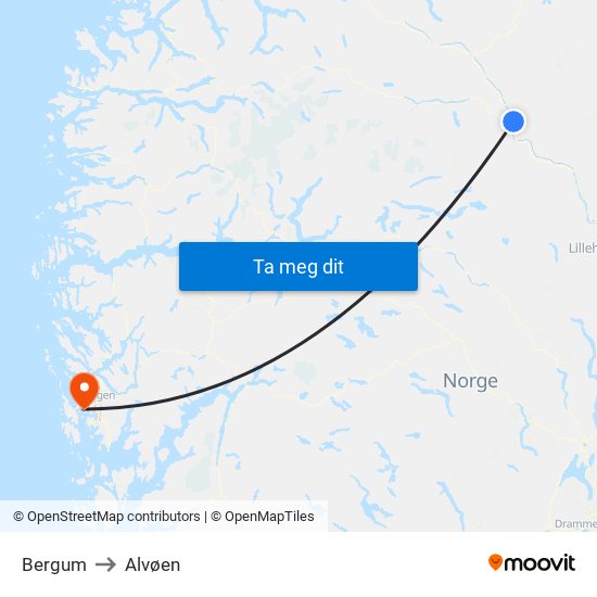 Bergum to Alvøen map